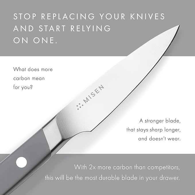 Misen 3.5" Paring Knife – Precision Kitchen Knife - High-Carbon Stainless Steel Blade – Ergonomic Handle for Peeling, Trimming, and Slicing – Lightweight, Versatile Tool for All Culinary Tasks - Gray