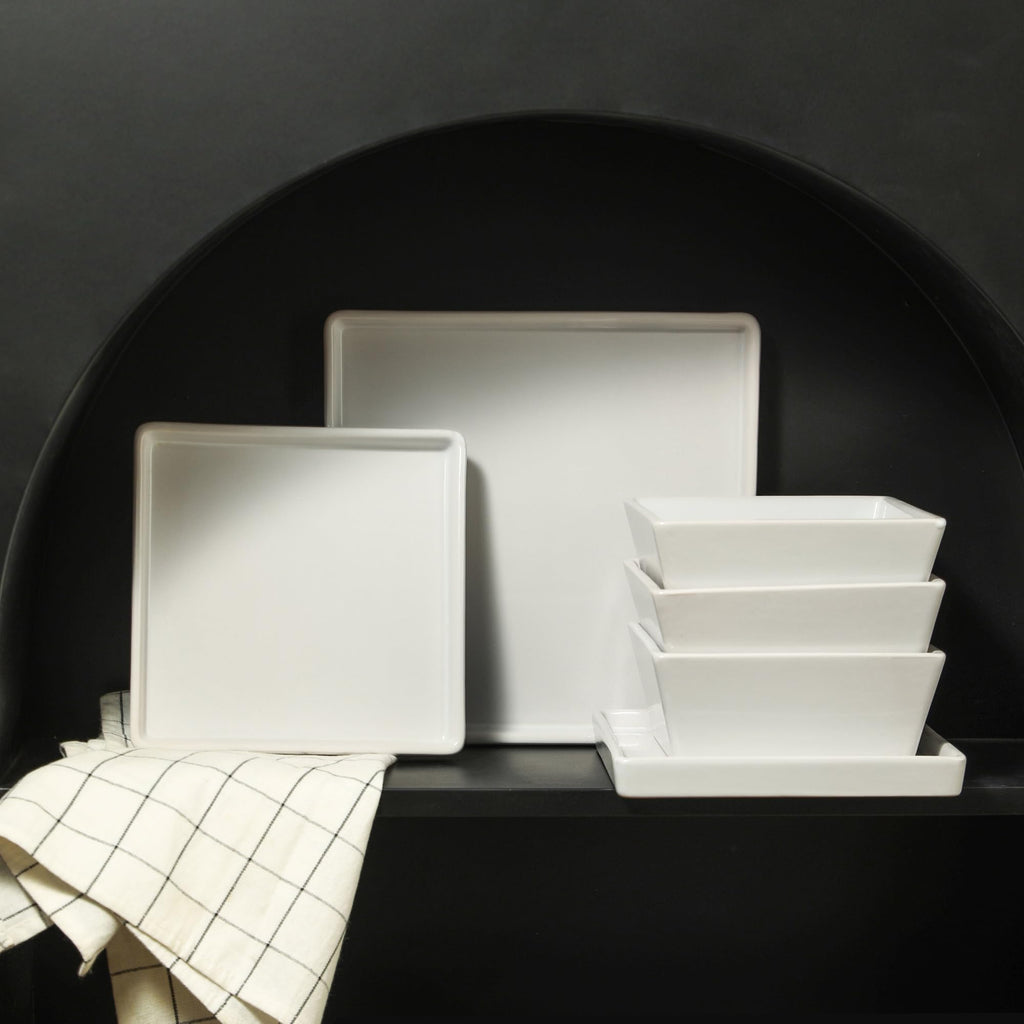 Stone Lain Grace Square Stoneware Dinnerware Set, 24 Piece Service For 8, White