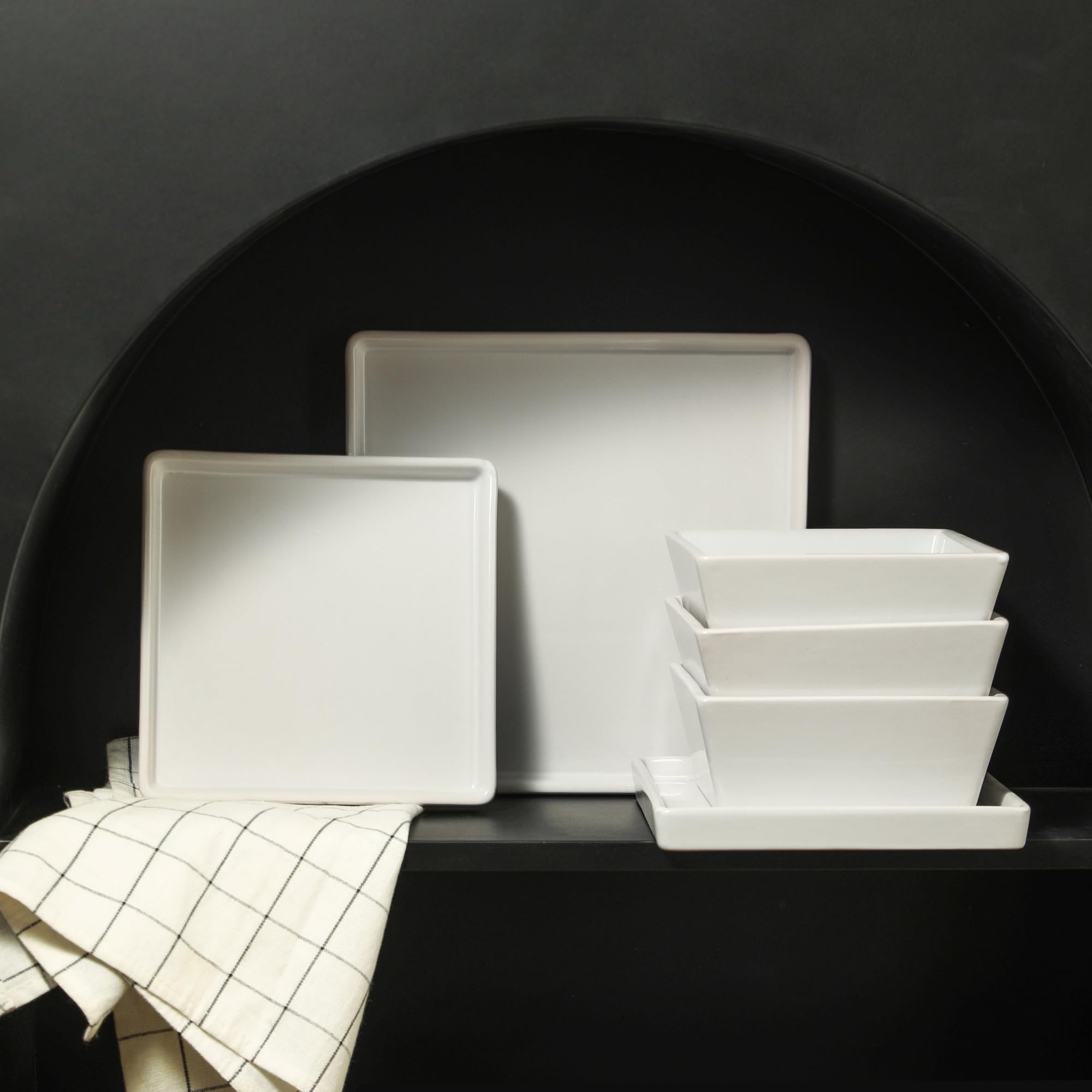Stone Lain Grace Square Stoneware Dinnerware Set, 24 Piece Service For 8, White