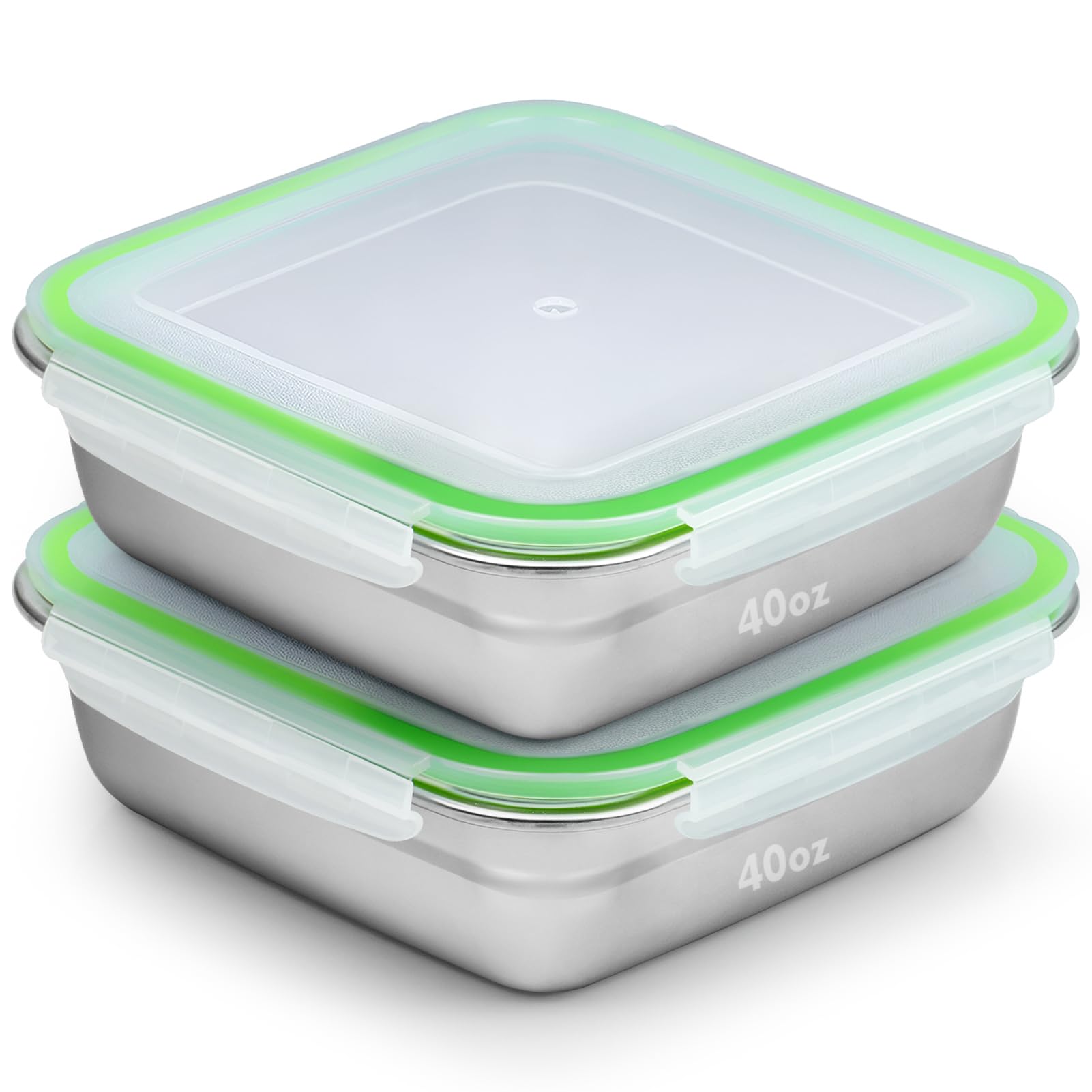2 Pack Sandwich Containers, 40oz Stainless Steel Sandwich Box with Airtight Lids, Reusable Metal Meal Prep Lunch Boxes, BPA-Free, Dishwasher Safe, Large Capacity Food Storage Containers (Green)
