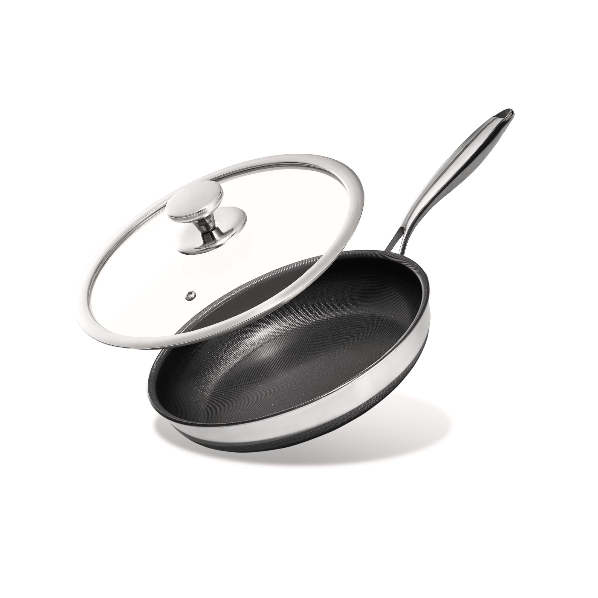 KITEXPERT Non Stick Frying Pans with Lid, 8" Titanium Ceramic Pan Nonstick Stainless Steel Skillet, PFAS PFOA & PTFE Free, Quick-Cool Handle, Dishwasher & Oven Safe, Compatible with All Cooktops
