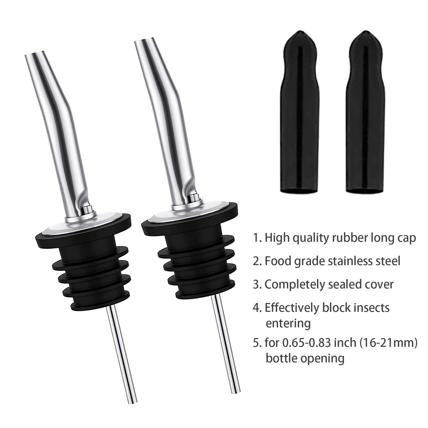 Pafusen 6 Pack Liquor Bottle Pourers, Liquor Pour Spout for Liquor Bottles, Stainless Steel Olive oil Dispenser Spout, Alcohol Pourer Spouts Dust Caps Long Covers, Sliver