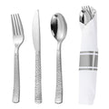 WELLIFE 50 Pack Silver Plastic Silverware,Wrapped Silverware Set Disposable,Hammer Pattern Design,Includes:50 Forks, 50 Knives, 50 Spoons, 50 Napkins,Plastic Utensils for Party and Wedding