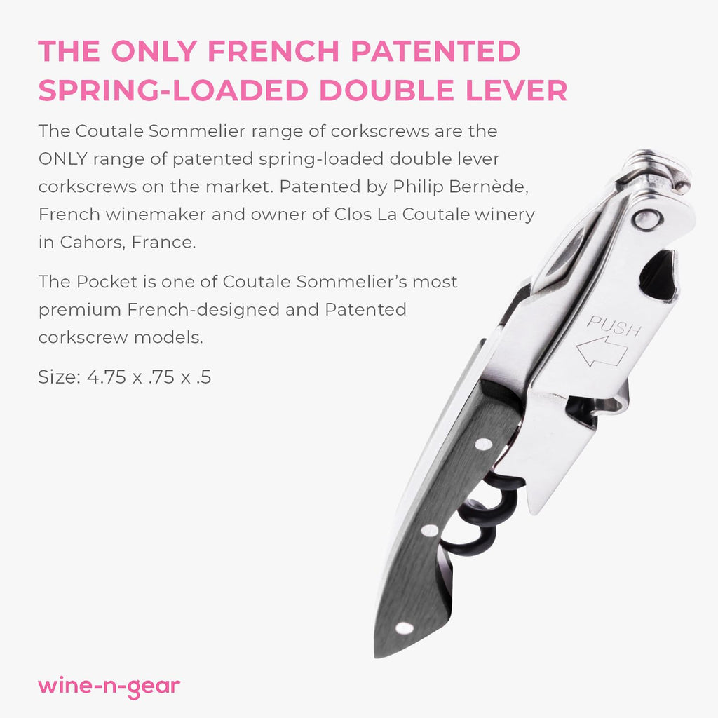 Pocket Prestige Waiters Corkscrew By Coutale Sommelier - Blackwood - French Patented Spring-Loaded Double Lever Wine Bottle Opener for Bartenders and Gifts - Sharp Micro-Serrated Knife