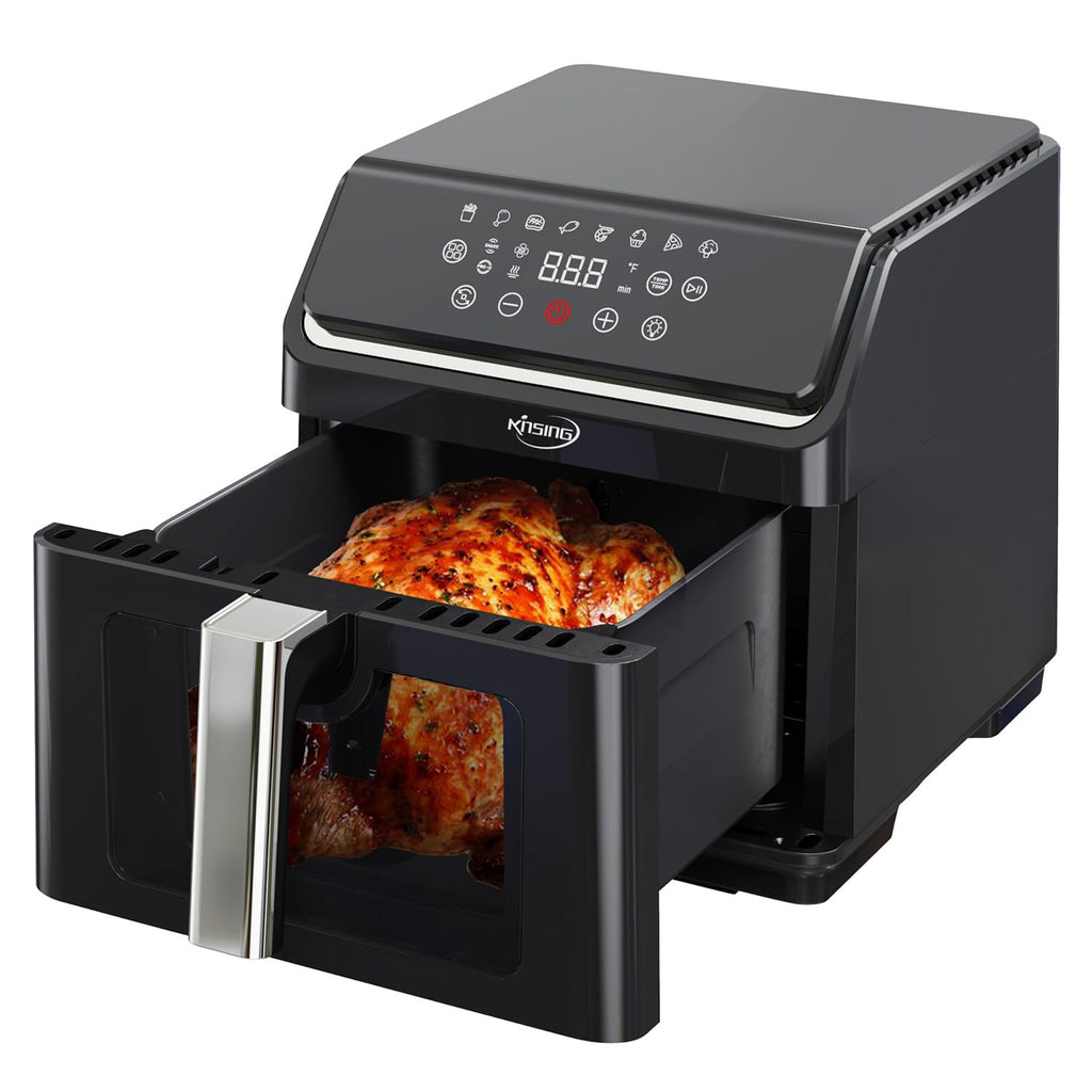KINSING Air Fryer with Window Visible 8-in-1,8.7-Qt Large space,85% Less Oil,Roast, Bake, Dry, Reheat, Frozen, Broil,160-400℉ Even Results With Precise Temperature Control,Dishwasher-Safe
