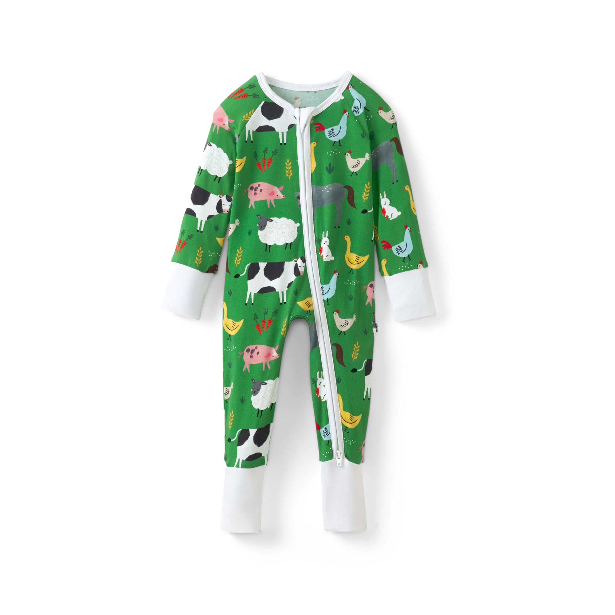 Little Sleepies Baby Pajamas, Green Farm Animals, Newborn