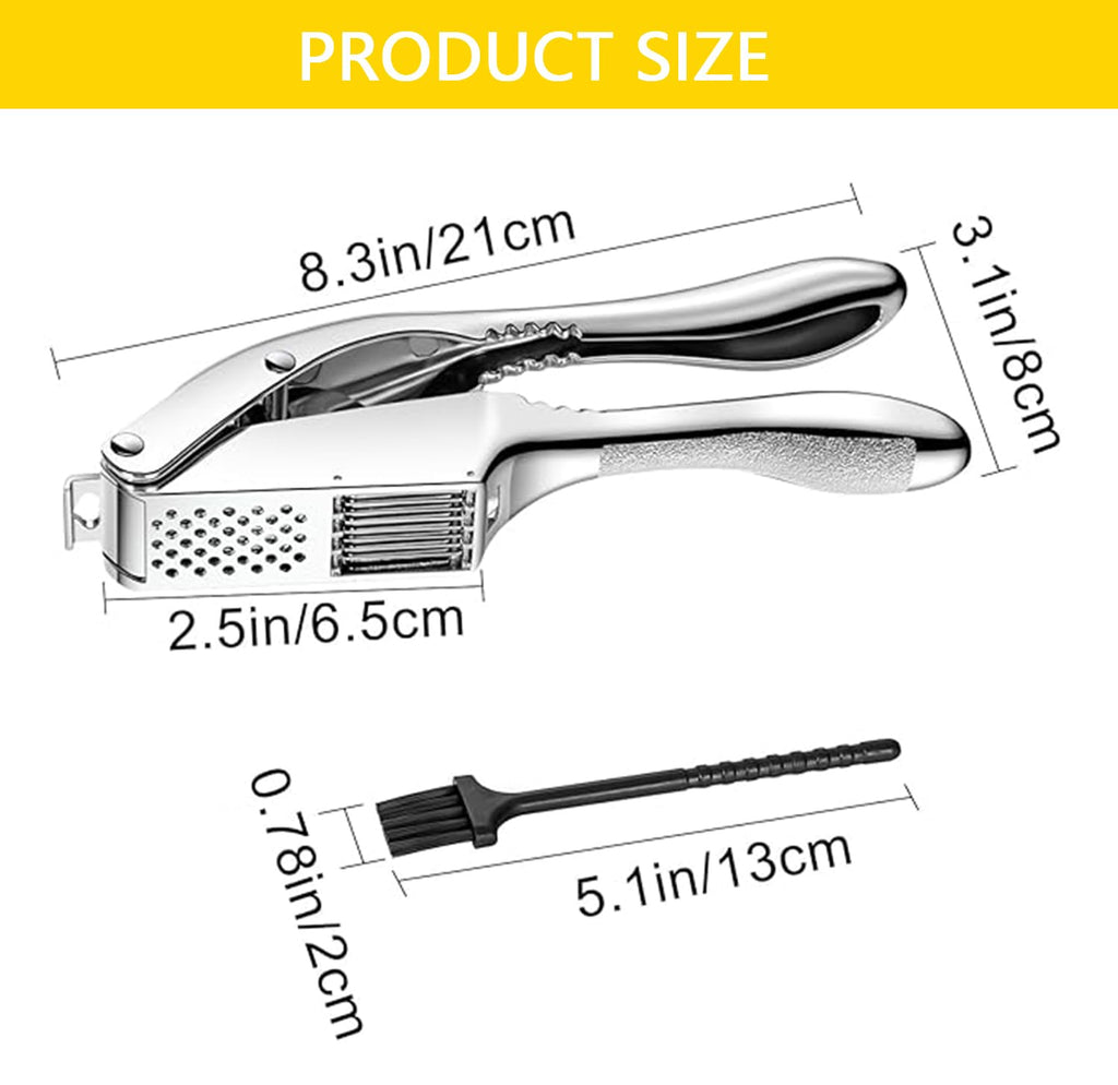 Garlic Press and Slicer 2 in 1, Rust Proof & Dishwasher Safe Professional Garlic Mincer Tool, Effortlessly Crush and Mince Garlic with this Ergonomic Handle-Garlic Slicer & Brush ANCQMI(Pear white)
