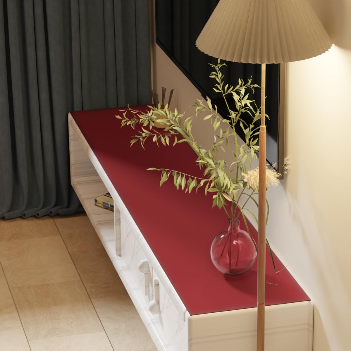 Zinkooat Leather Dresser Cover,1.8mm Thick,14x96 Inch,Dresser Cover Top.(Black+Wine Red,14x96)