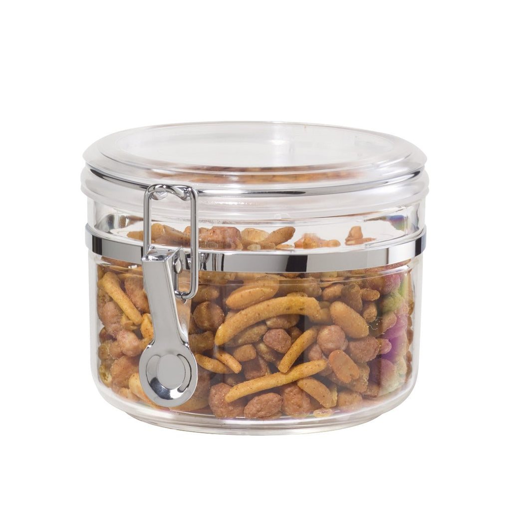 Oggi Clear Canister with Clamp Lid, 28 oz - Large Airtight Food Storage Container, for Kitchen & Pantry Storage of Bulk, Dry Foods Including Pasta, Flour, Sugar, Coffee, Rice, Tea, Spices & Herbs
