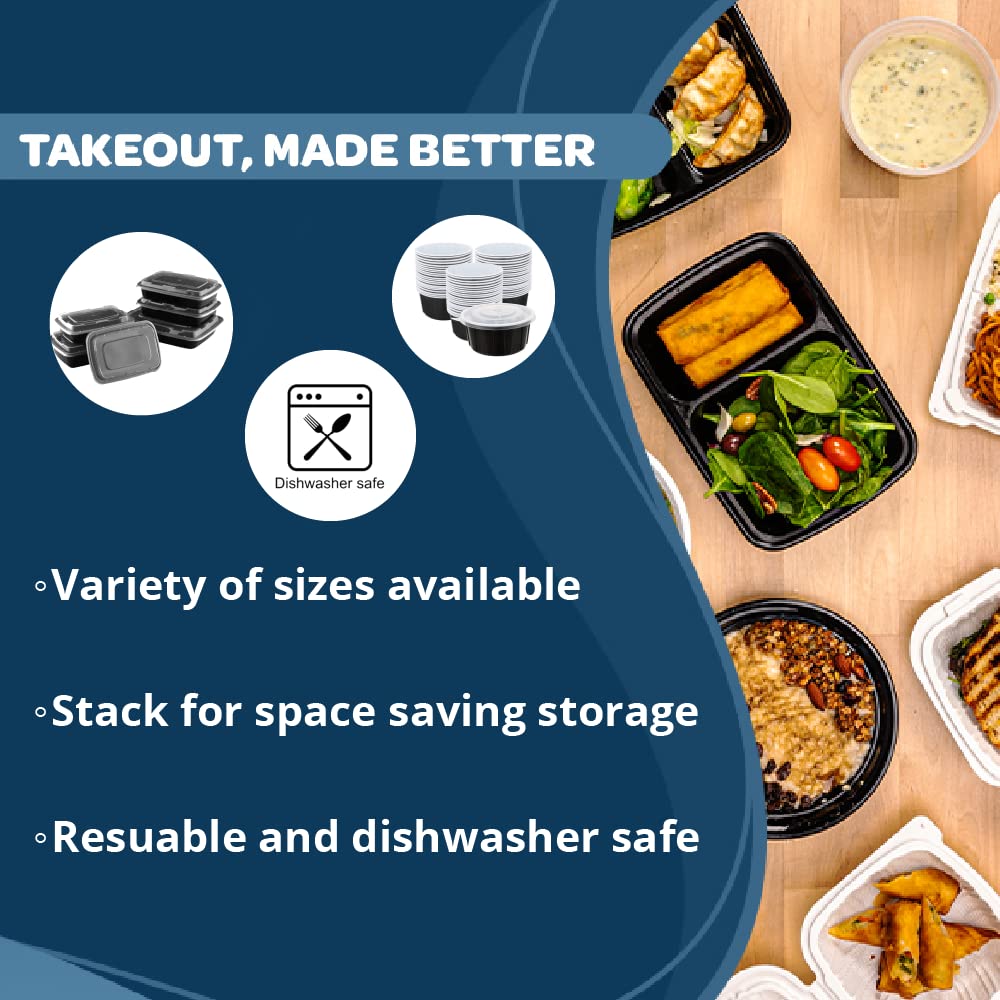 TIYA Food Containers - 58 oz Bulk 150 Pack with Lids - Rectangular Plastic To-Go Containers - Reusable, Microwavable, Dishwasher Safe - Leak-Proof for Meal Prep - BPA-Free
