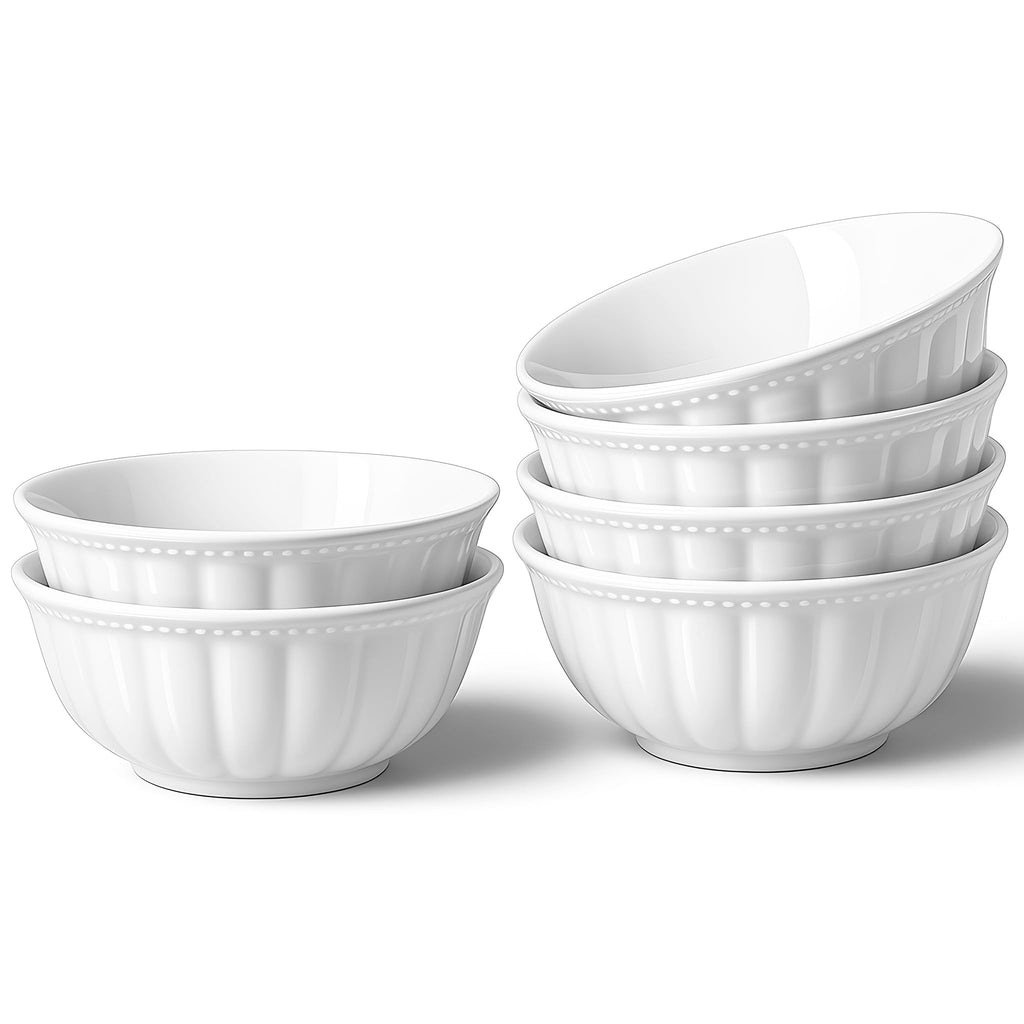 HOMBENE White Porcelain Fruit Bowls, 4.7 Inch Serving Bowls,Ice Cream Bowl, Kitchen Bowl Set, Microwave and Dishwasher Safe, Set of 6