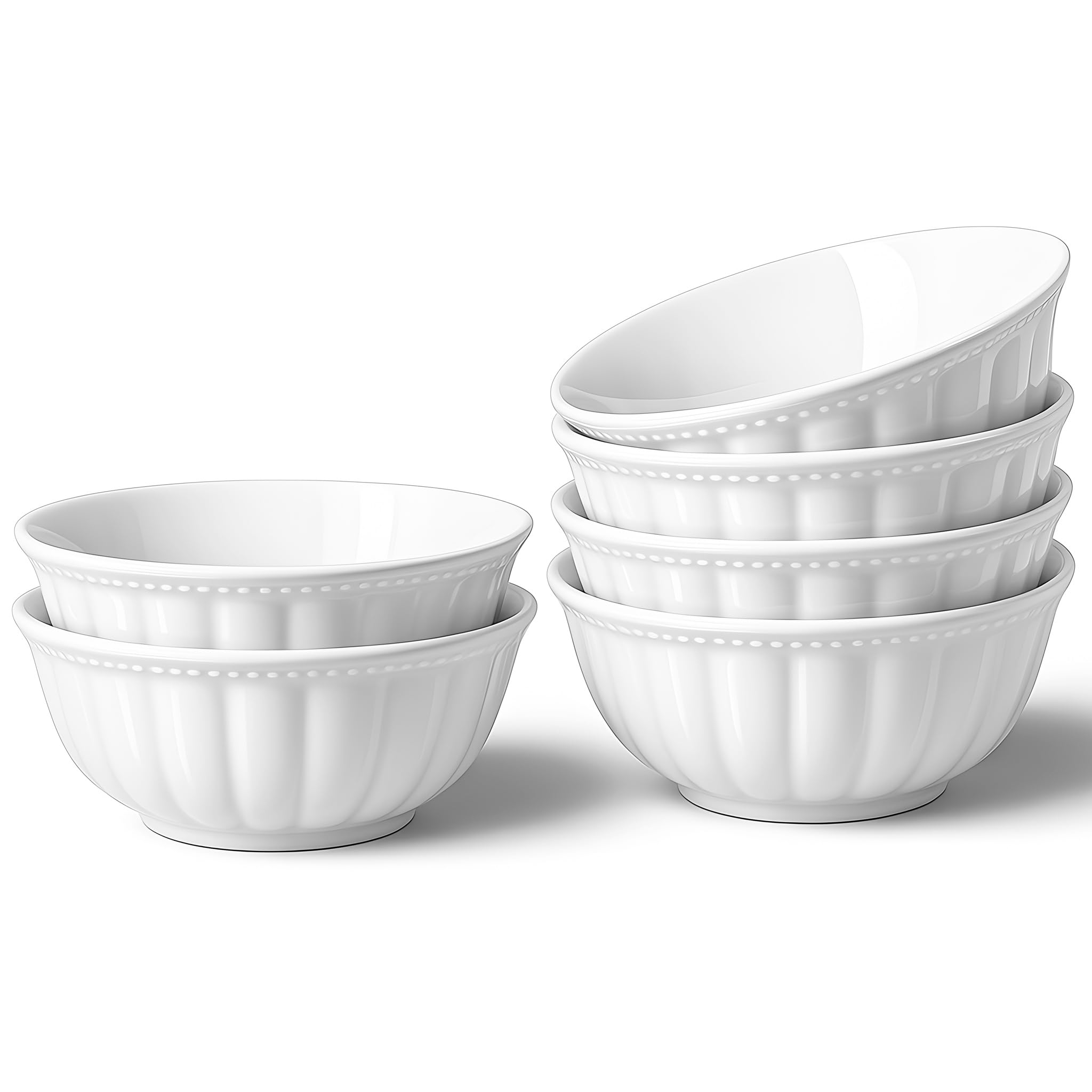 HOMBENE White Porcelain Fruit Bowls, 4.7 Inch Serving Bowls,Ice Cream Bowl, Kitchen Bowl Set, Microwave and Dishwasher Safe, Set of 6