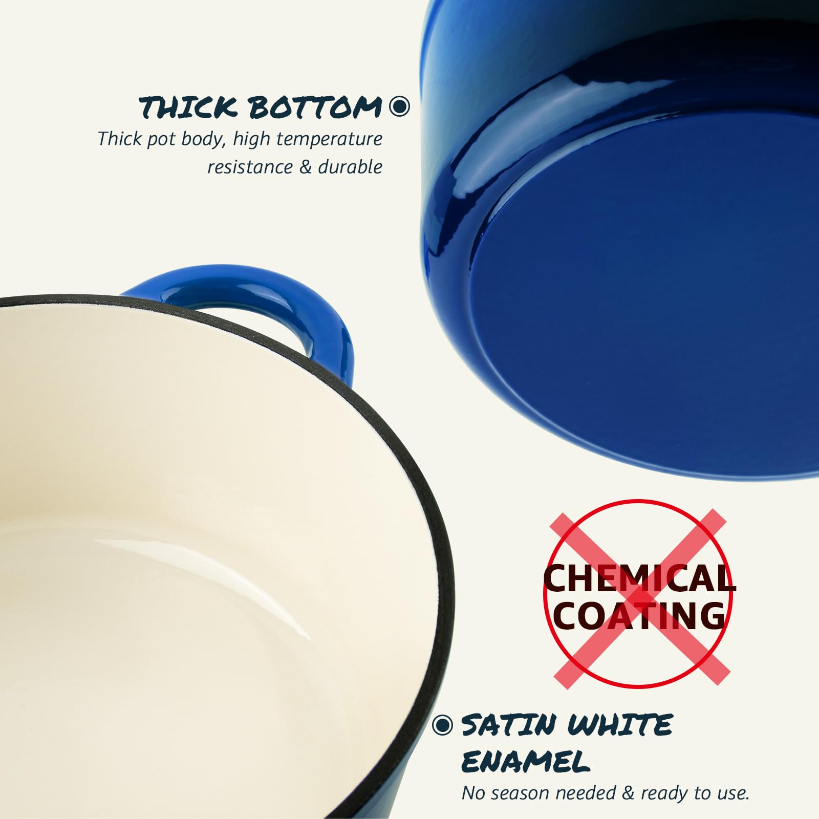 Overmont Enameled Cast Iron Dutch Oven - 7QT Pot with Lid Cookbook & Cotton Potholders - Heavy-Duty Cookware for Braising, Stews, Roasting, Sourdough Baking blue