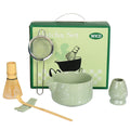 Matcha Whisk Set, Ceramic Matcha Set Includes Matcha Bowl with Spout, Whisk & Holder, Bamboo Scoop, Stainless Sifter, Towel, Matcha Kit Making Tools,Light Green,7 PCS