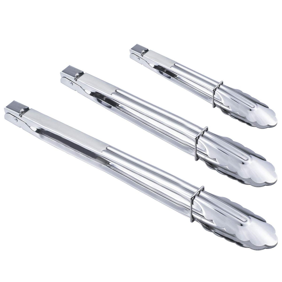 HINMAY 3PCS Stainless Steel Kitchen Tongs 7/9/12 Inch Cooking Tongs Set