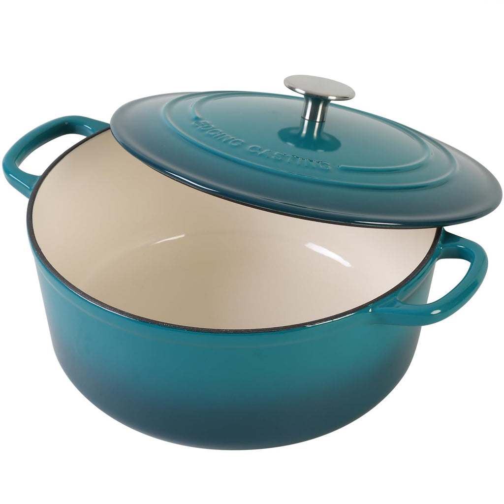 EDGING CASTING Dutch Ovens with Lid, Enameled Cast Iron Covered 5.5 Quart Dutch Oven with Dual Handle, Darkcyan