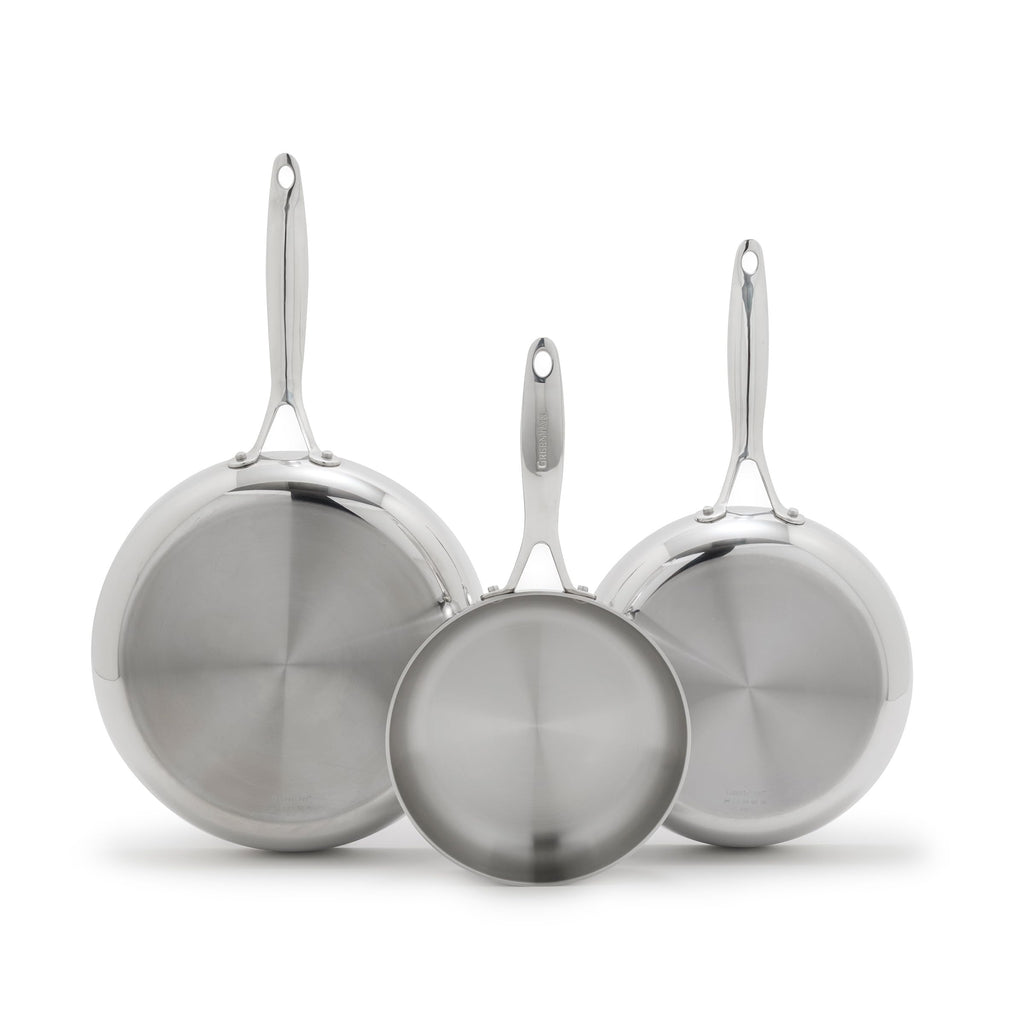 GreenPan Valencia Pro Tri-Ply Stainless Steel 8", 9.5" & 11" Frying Pan Skillet Set, Induction Ready, Mirror Finish, Dishwasher Safe & Oven/Broiler Safe to 600F, Compatible with All Cooktops
