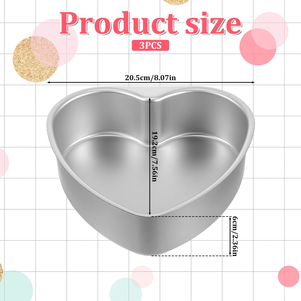 Qulkws 3 PCS 8 Inch Aluminum Heart Cake Molds, Heart Shaped Cake Pans