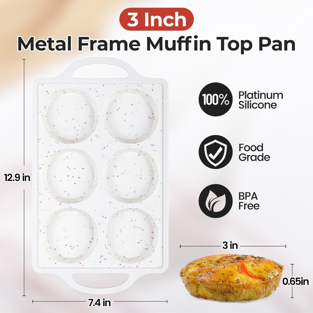 CAKETIME Muffin Top Pan Non Stick, Silicone Egg Molds for Breakfast Sandwiches 3 Inch Round Egg Baking Pan for Oven English Muffins, Whoopie Pies, Corn Bread, Tarts 2 Pack Confetti