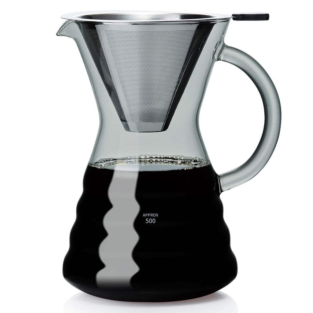 Unbreakable - Pour Over Coffee Maker with Permanent Stainless Filter 27 fl oz, Thickened Heat-Resistant Borosilicate Glass Dripper Coffee Brewer, Stovetop Safe, Ink