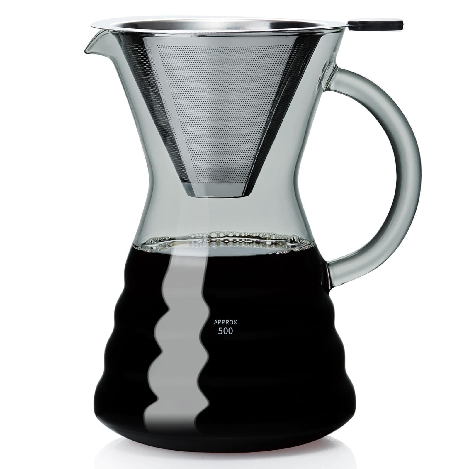 Unbreakable - Pour Over Coffee Maker with Permanent Stainless Filter 27 fl oz, Thickened Heat-Resistant Borosilicate Glass Dripper Coffee Brewer, Stovetop Safe, Ink