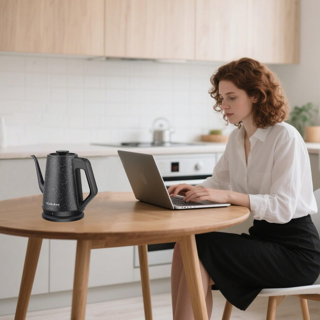 Tuehakny Gooseneck Electric Kettle 1L, 1000W Stainless Steel, Black