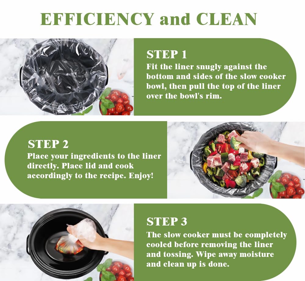WZHSBSAQ Slow Cooker Liners, 60 Cooking Bags, Large Disposable Pot Liner Plastic Bags for 3QT to 8QT Slow Cookers, 13 in. x 21 in.