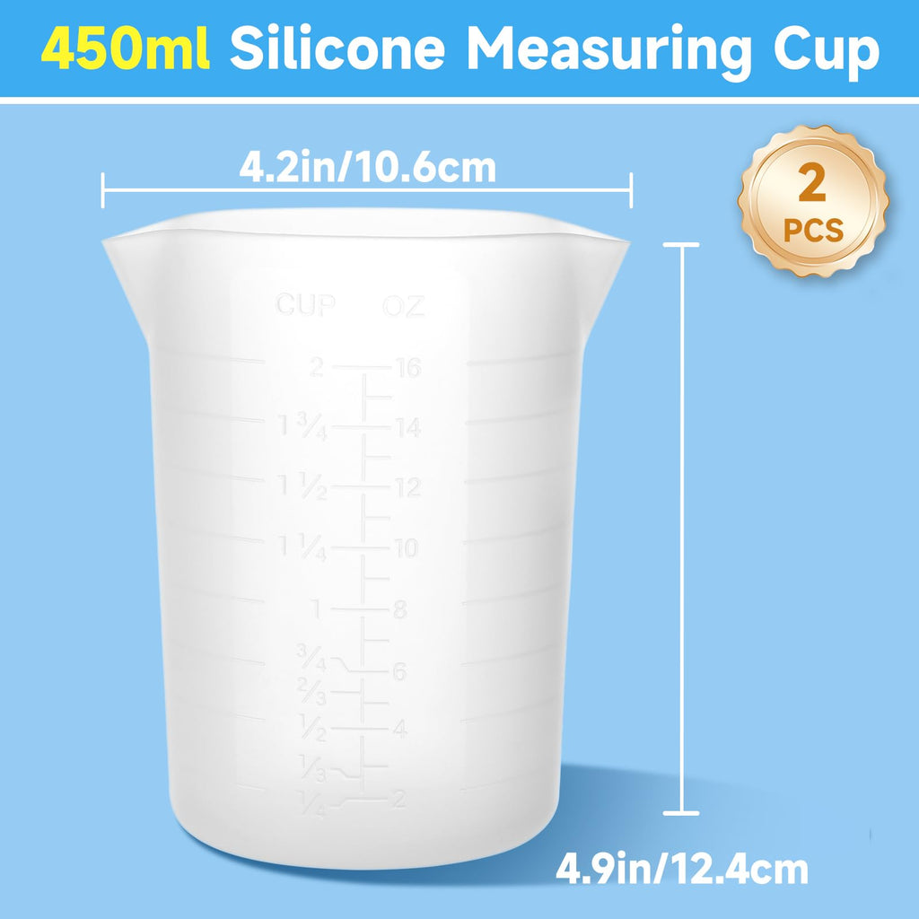 Gartful 450ml Large Silicone Measuring Cups, 15OZ Reusable Squeeze and Pour Resin Cups for Epoxy, Casting Molds, Slime, Craft Art Projects, Cup Making, Waxing, 4 Packs