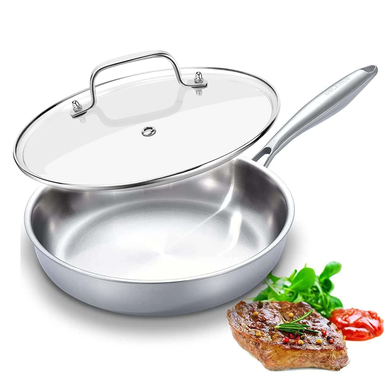 DELARLO Tri-Ply Stainless Steel Pan,18/10, 12"+Lids