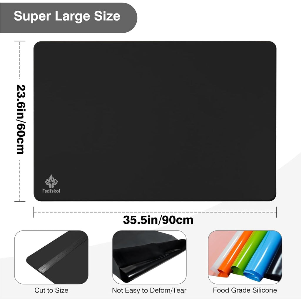 35.5" x 23.6" Extra Large Silicone Mat, Silicone Craft Mat for Placemat Baking Painting Clay Art and More (Black)