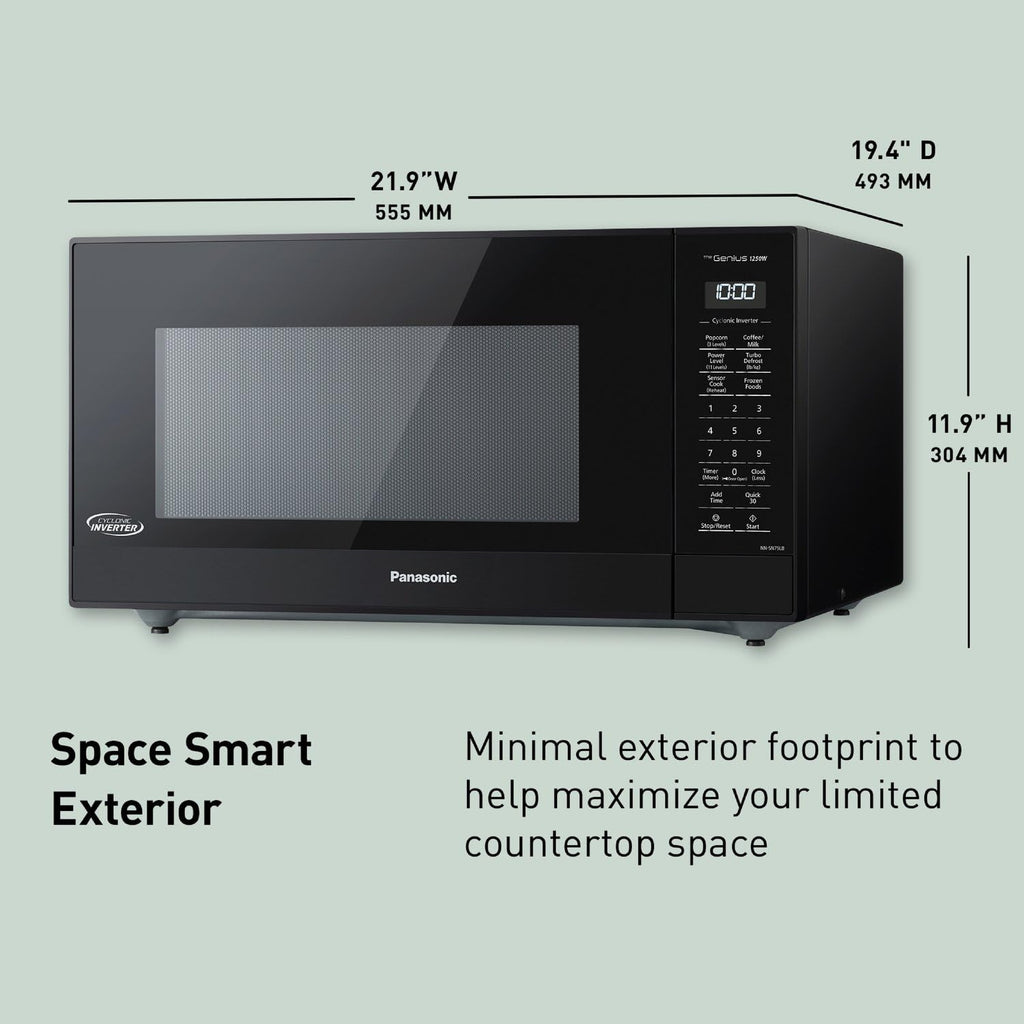 Panasonic NN-SN75LB cu.ft Cyclonic Inverter Countertop Microwave Oven 1250Watt Power with Genius Sensor Cooking, 1.6 cft, Black