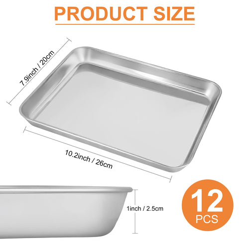 12PCS Stainless Steel 1/8 Sheet Pan, Nonstick Small Cookie Sheet, Small Baking Pans, Toaster Oven Pans, Metal Tray, Stainless Steel Cookie Sheets For Baking, Oven And Dishwasher Safe