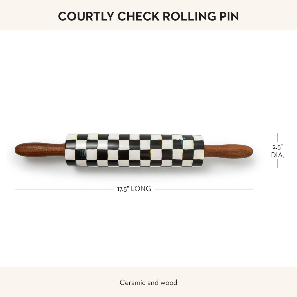 MACKENZIE-CHILDS Ceramic Rolling Pin, Black-and-White Courtly Check