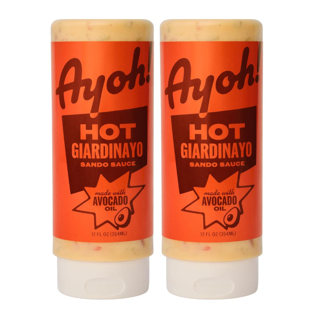 Ayoh! Hot Giardiniera Mayo with Avocado Oil | 12 oz (Pack of 2) | Seed Oil Free, Gluten Free, Non-GMO, Keto Friendly | Ultimate Condiment for Sandwiches, Burgers, Bowls, Fries, Dips & Dressings | Craveable Giardiniera Flavor by Molly Baz
