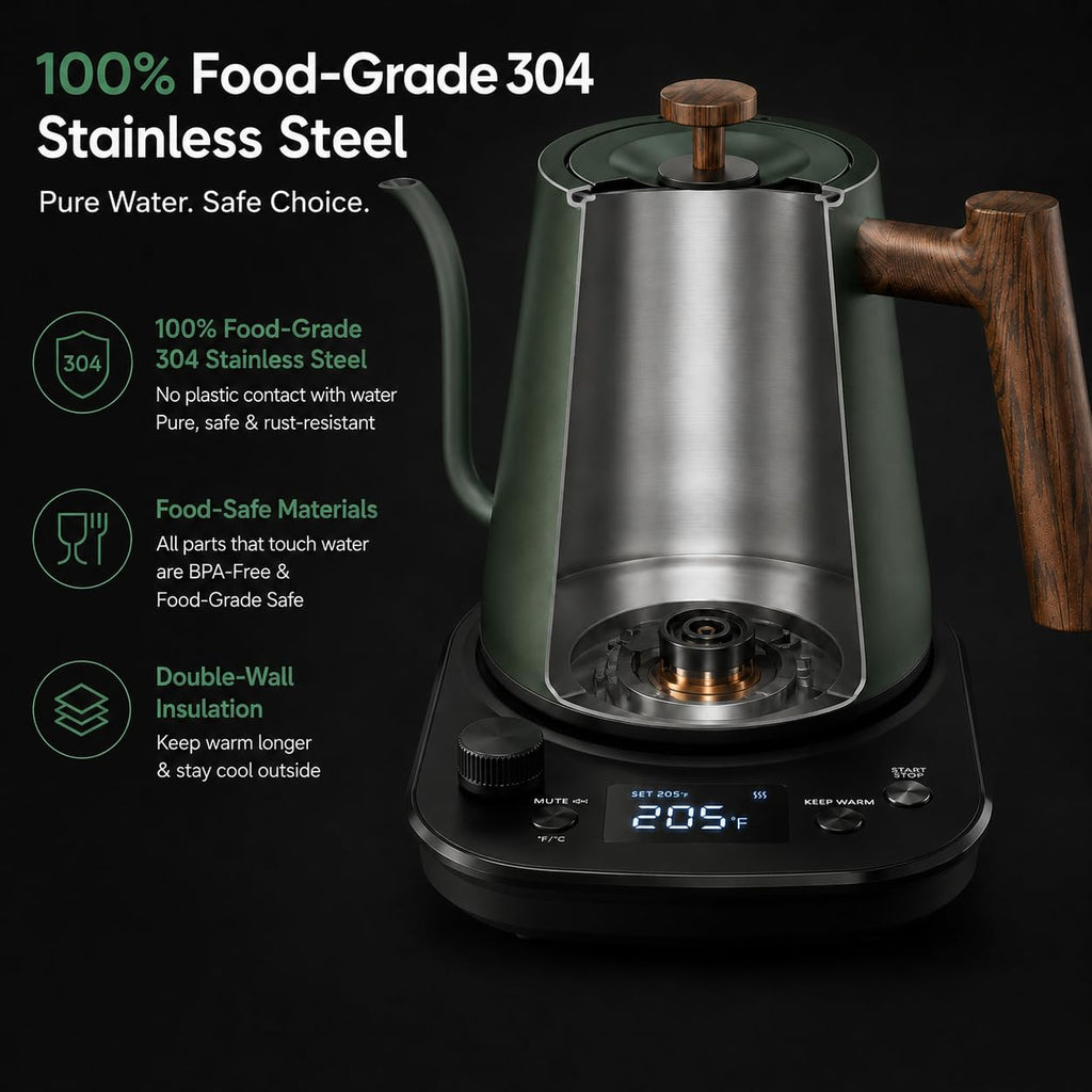 KLEAH Gooseneck Electric Kettle with Temperature Control - 0.8L Automatic Shut Off Tea & Coffee Kettle, Hot Water Boiler Pour Over Coffee Kettle, 1200W Quick Heating Keep Warm, Green