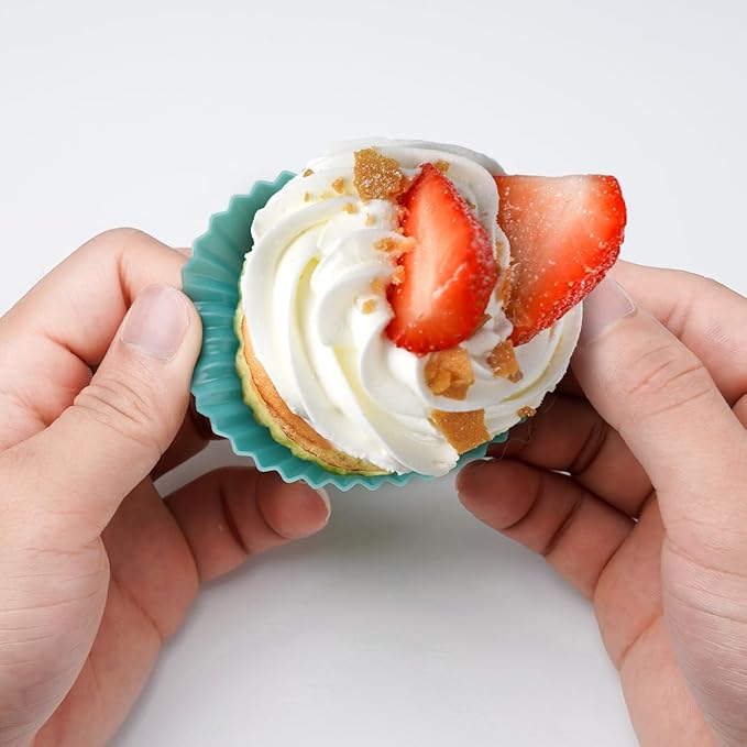 Silicone Muffin Baking Cups 12 Pack Reusable Cupcake Liners Non-stick Cake Molds, BPA Free, Dishwasher Safe