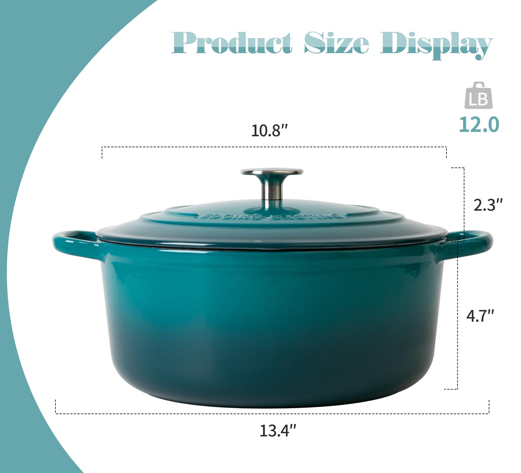 EDGING CASTING Dutch Ovens with Lid, Enameled Cast Iron Covered 5.5 Quart Dutch Oven with Dual Handle, Darkcyan