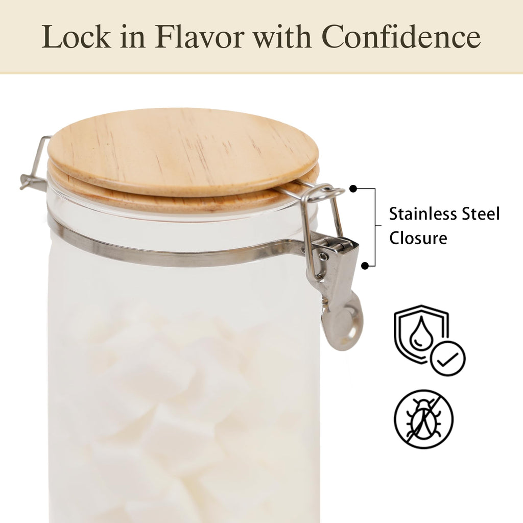 EQEY Glass Coffee Canister Set with Shelf & Spoons - 3 Piece Airtight Seal Coffee Bean Storage Containers & Filter Holder for Kitchen Organization