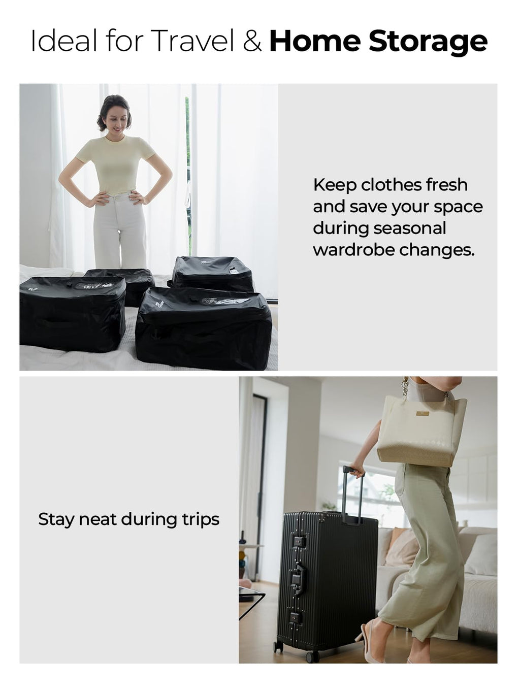 POIXM Vacuum Bags for Travel with Wireless Pump, 180° Open Zipper, IP67 Waterproof, Reusable Space Saver Compression Bags for Backpack, Suitcase, Home Storage(3 Pack + Pump)