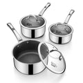 Sauce pan with lid,1.5 Quart & 2.5 Quart & 3.5 Quart Hybrid Nonstick Sauce pans set, Stainless Steel Butter Warmer cookware,non stick Pots PFOA Free, Ceramic and Gas Cooktops