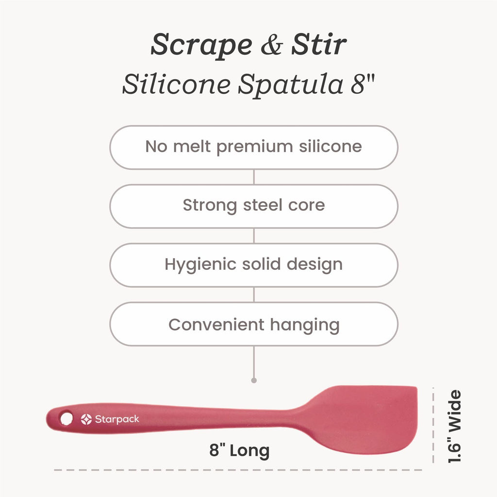 Starpack 'Scrape & Stir' Silicone Spatula (8.5 Inches) - Heat Resistant Spatula Set 600°F - Food Grade Kitchen Spatulas - Nonstick Baking and Cooking Spatula - LFGB Grade Rubber Spatula Set