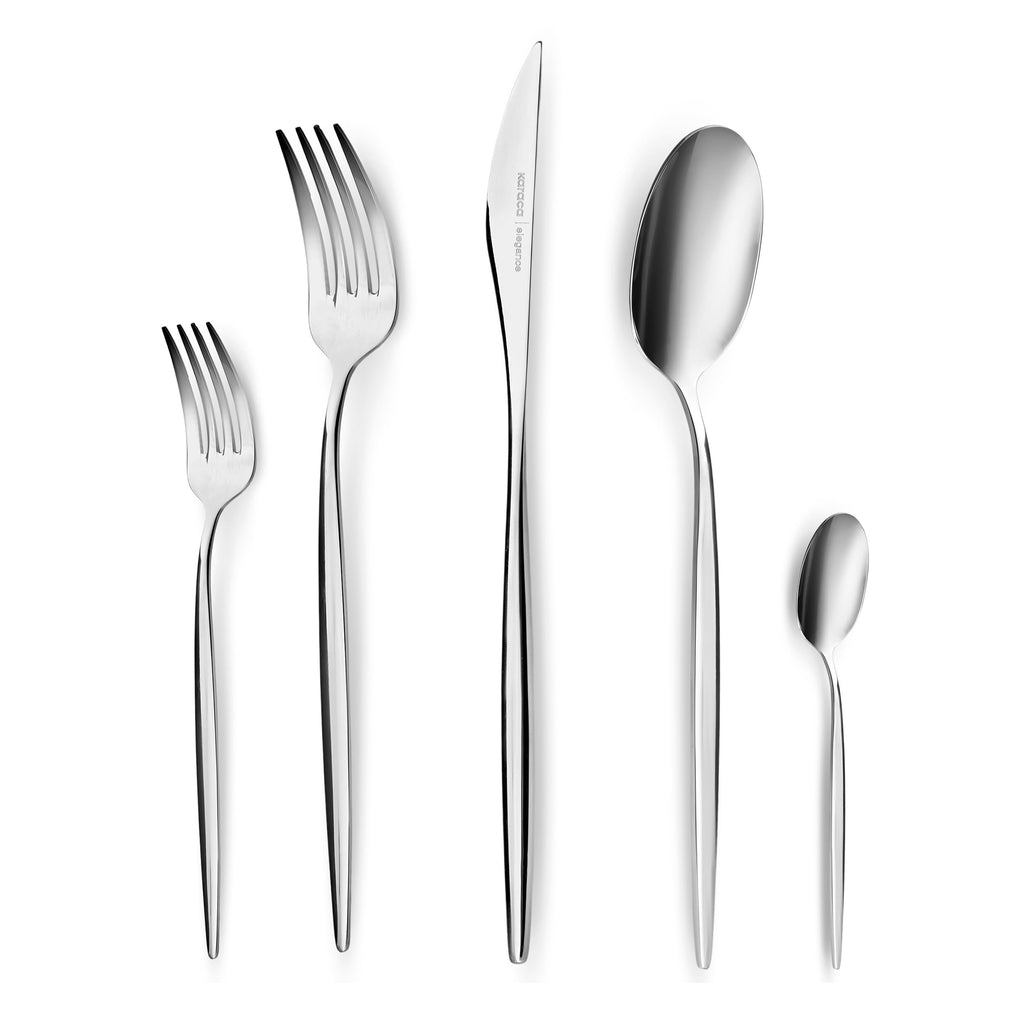 Karaca Lizbon - 18/10 Stainless Steel Silverware Set for 12, 60 Piece Heavy Duty Flatware Set, Dishwasher Safe Modern Cutlery incl. Kitchen Forks, Spoons, Knives Eating Utensils Sets - Platin