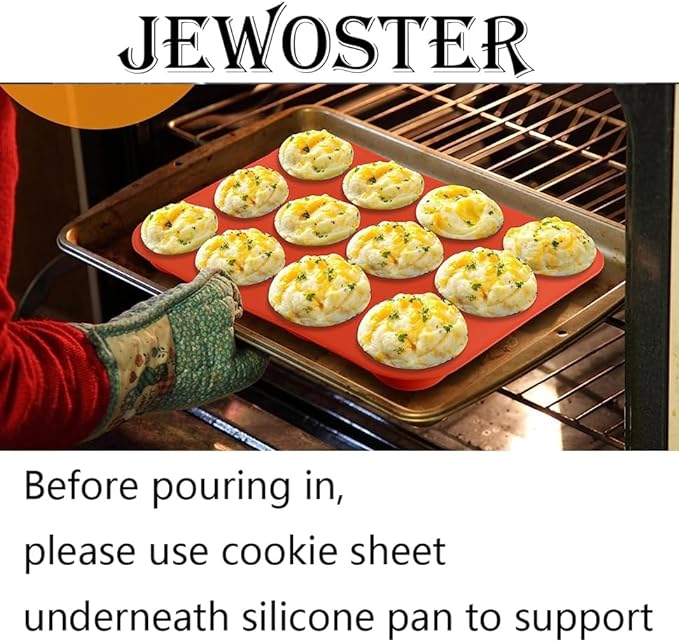 JEWOSTER 12 Cups Silicone Muffin Pan 2 Pack - Cupcake Pan Nonstick Silicone Molds Great for Making Muffin Cakes,Bread, Tart - BPA Free Baking Accessory