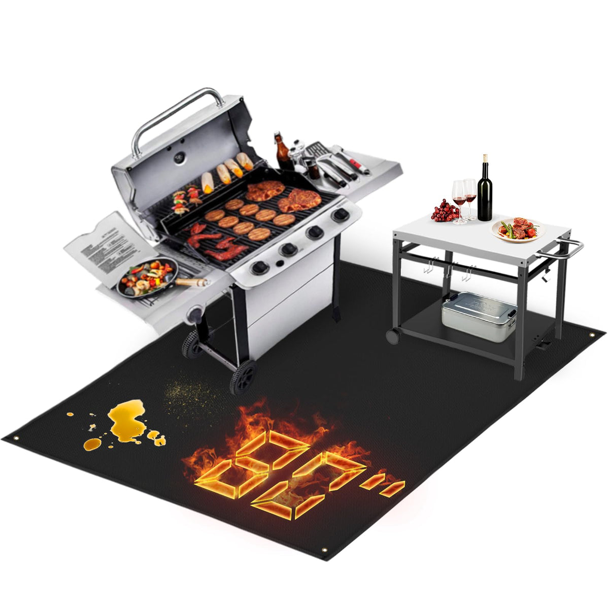 TOHONFOO Large Grill Mats for Outdoor Grill Deck Protector 90 x 48 x 0.02in