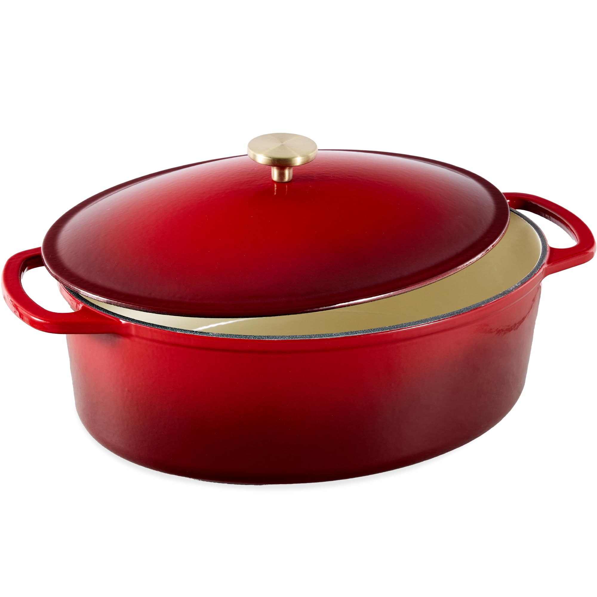 Best Choice Products Oval 7.5 Quart Enamel Cast-Iron Dutch Oven, Heavy-Duty Pre-Seasoned for Baking, Cooking w/Side Handles – Red