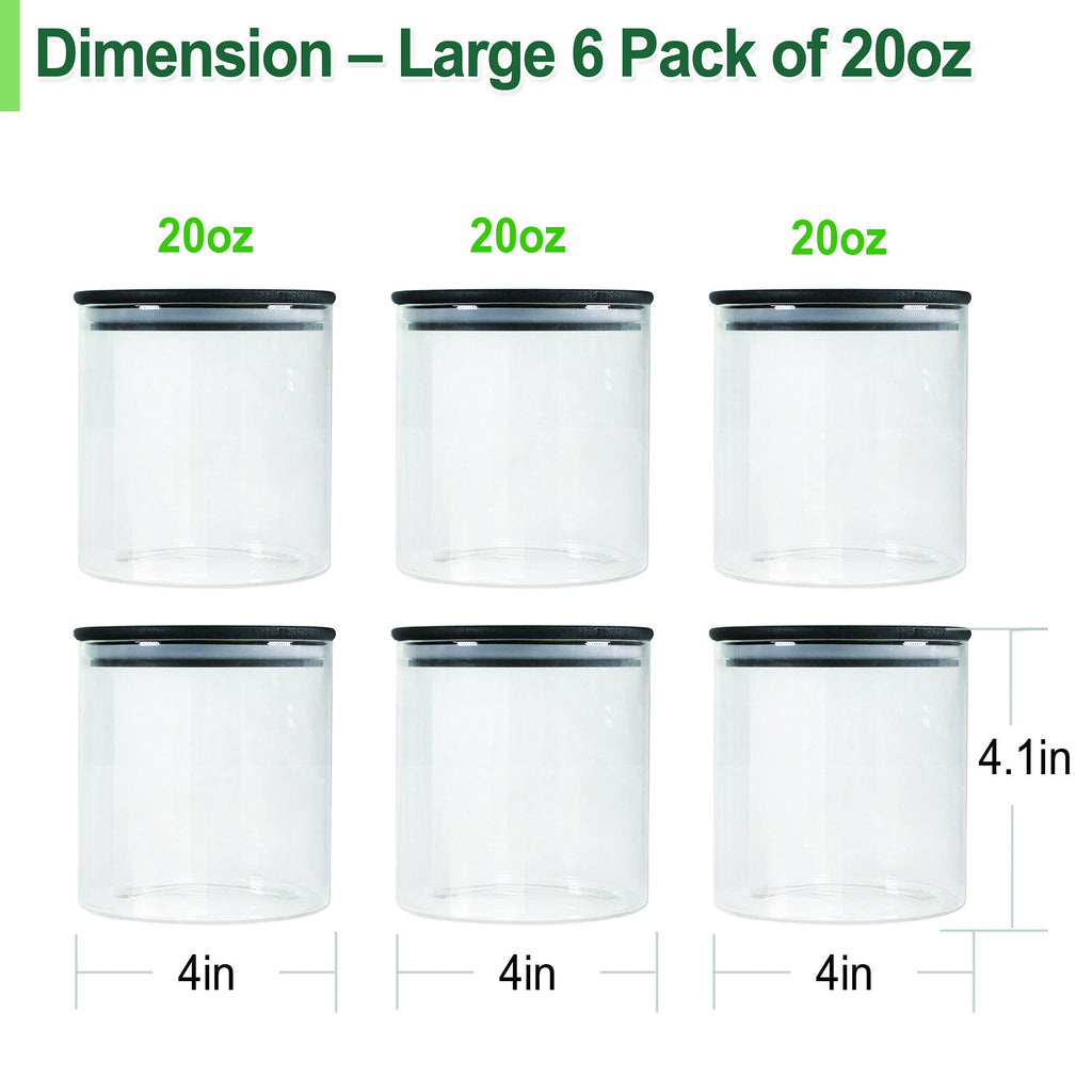Urban Green Glass Jars with Airtight Black Lids, Food Storage Container with Airtight Lids, Glass Canisters Sets, Kitchen Food Storage Containers (6 Sets of 20oz)