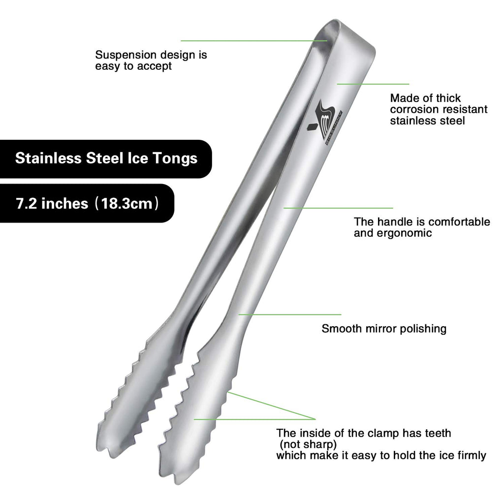 MSY BIGSUNNY Durable Stainless Steel Ice Tongs, 7 inch Sugar Cube Serving Tongs, Set of 2