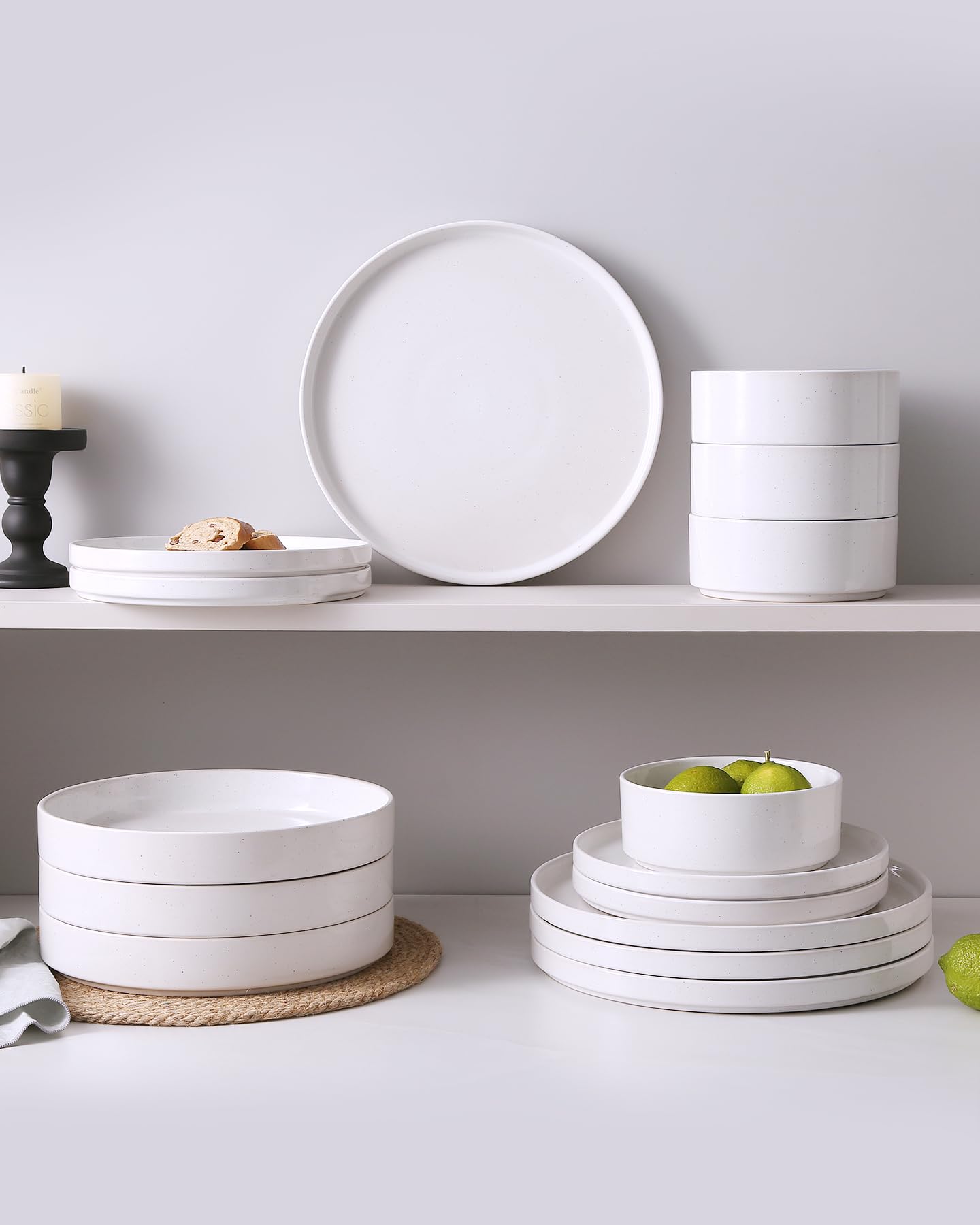 Famiware Nebula 12-Piece Dinnerware Set, White with Colorful Speckles