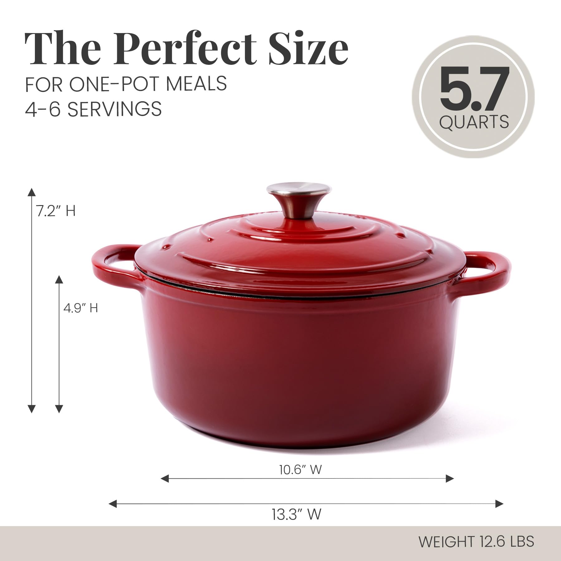 Larder & Vine 5.7 qt Enameled Cast Iron Dutch Oven Pot with Lid, Cabernet