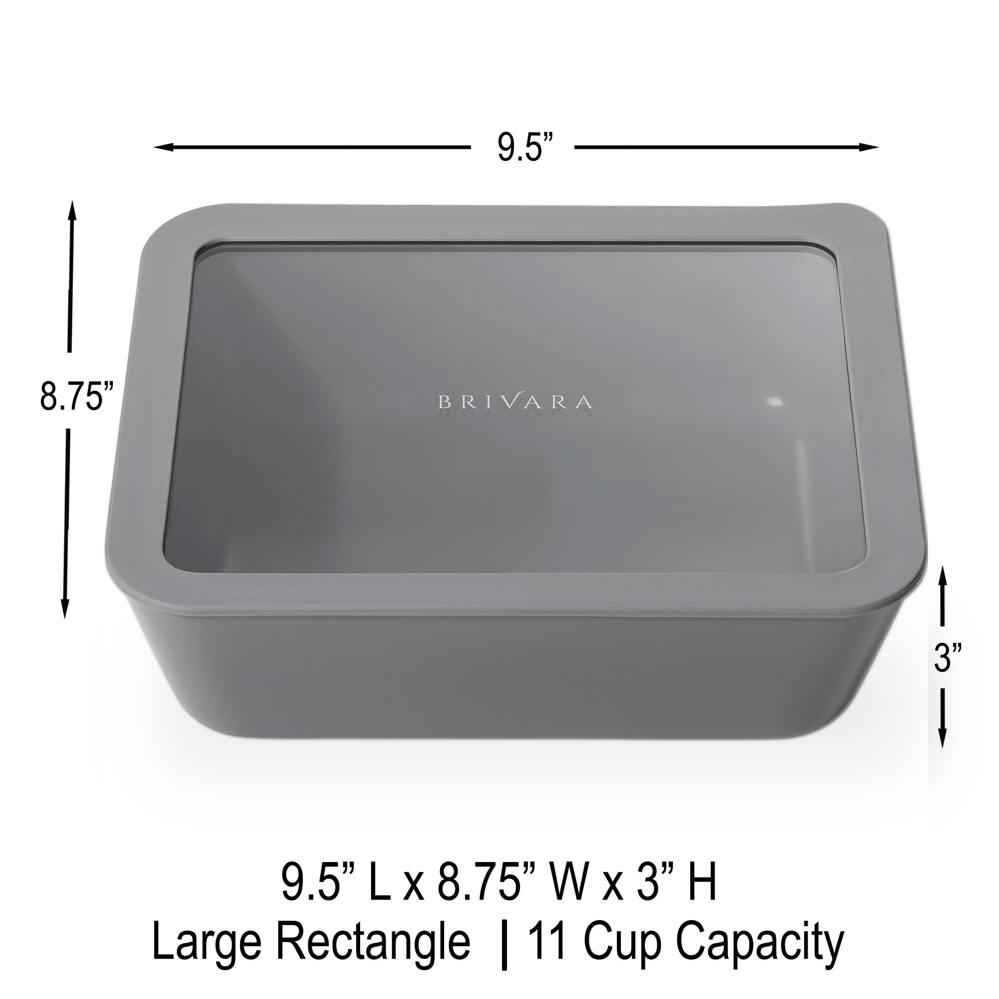 BRIVARA HOME Glass Food Storage Container with Lid, 11-Cup Large Rectangle | Microwave-Safe Airtight Lid, Oven-Safe Ceramic-Coated Glass | Zero Plastic, No PFAS/PFOA/BPA, Reusable [Smoke]